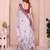 Lavender soft linen cotton printed silk saree with woven border