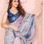 Navy blue soft linen cotton printed silk saree with woven border