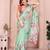 Green soft linen cotton printed silk saree with woven border