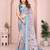 Pink soft linen cotton printed silk saree with woven border