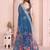 Teal soft linen cotton printed silk saree with woven border