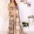 Beige chanderi cotton printed saree with zari woven border