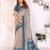 Beige chanderi cotton printed saree with zari woven border