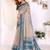 Beige chanderi cotton printed saree with zari woven border