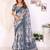 Blue chanderi cotton printed saree with zari woven border