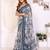 Blue chanderi cotton printed saree with zari woven border