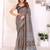 Brown chanderi cotton printed saree with zari woven border
