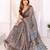 Brown chanderi cotton printed saree with zari woven border