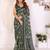 Dark green chanderi cotton printed saree with zari woven border