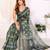 Dark green chanderi cotton printed saree with zari woven border