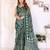 Green chanderi cotton printed saree with zari woven border