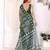 Green chanderi cotton printed saree with zari woven border