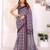 Purple chanderi cotton printed saree with zari woven border