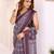 Purple chanderi cotton printed saree with zari woven border