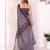 Purple chanderi cotton printed saree with zari woven border