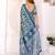 Teal chanderi cotton printed saree with zari woven border