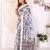 White chanderi cotton printed saree with zari woven border