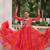 Pink faux georgette printed with kutchi patche work navratri flared gown