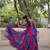 Purple faux georgette printed with kutchi patche work navratri flared gown