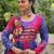 Purple faux georgette printed with kutchi patche work navratri flared gown