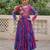 Purple faux georgette printed with kutchi patche work navratri flared gown