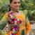 Yellow faux georgette printed with kutchi patche work navratri flared gown