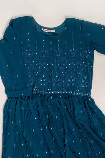 Trendmalls Dark Blue Santoon Anarkali Dress 3 pieces Salwar Kameez set
