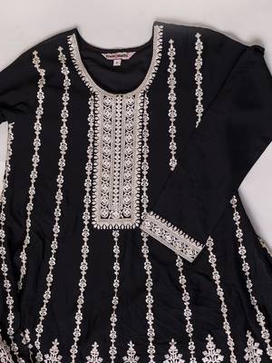 Trendmalls Women's art silk embroidery a line kurta sharara with dupatta set 6