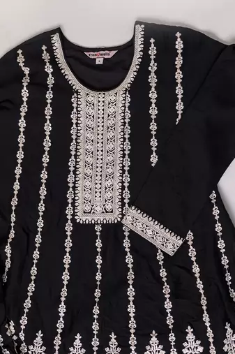 Women's art silk embroidery a line kurta sharara with dupatta set