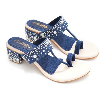 Blue embroidered block heels 2