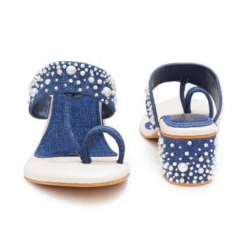 Blue embroidered block heels 3