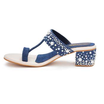 Blue embroidered block heels 4