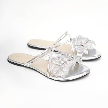 Silver floral embroidered flats 2
