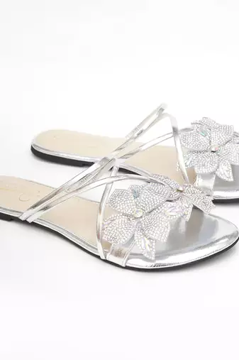 Silver floral embroidered flats