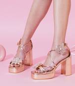 Multicolor embroidered block heels