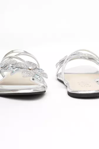 Silver floral embroidered flats