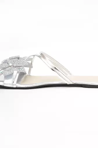 Silver floral embroidered flats