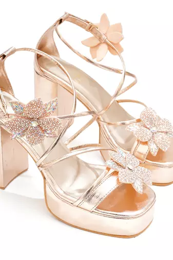 Multicolor embroidered block heels