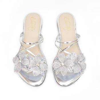 Silver floral embroidered flats 5