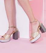 Multicolor embroidered block heels