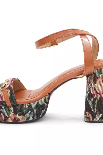 Multicolor floral printed heels