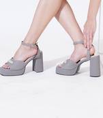 Grey solid block heels