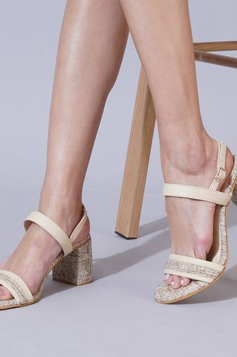 Cream solid block heels