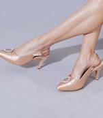 Pink solid slingback pencil heels