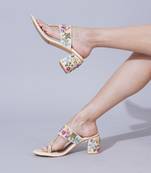 Multicolor embroidered block heels