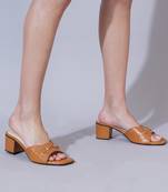 Beige solid block heels