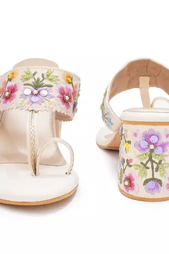 Multicolor embroidered block heels