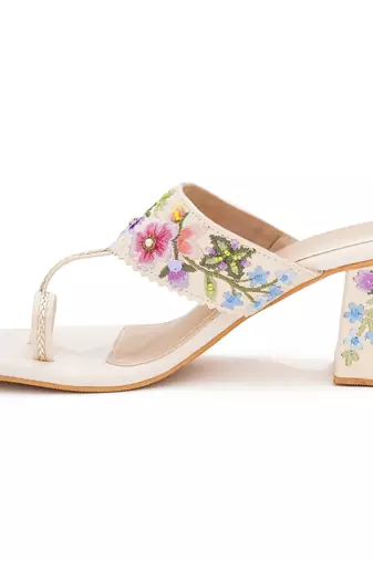 Multicolor embroidered block heels
