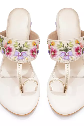 Multicolor embroidered block heels