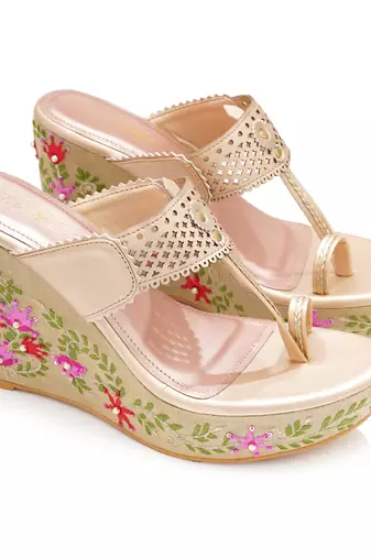 Multicolor embroidered wedges